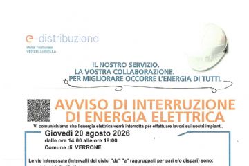 Avviso interruzione energia elettrica 20.08.2026 (dalle ore 14:00 alle ore 19:00)
